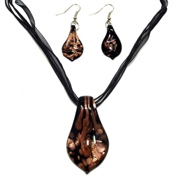Fragmenta Caramel Sparkle Glass Jewelry Set (Necklace & Earrings) - Picture 1 of 4